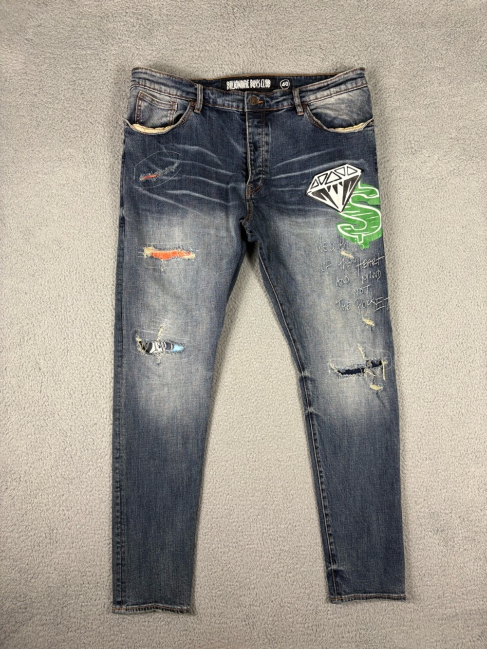 Billionaire Boys Club Jeans Men’s Blue Distressed Embroidered